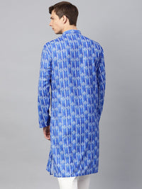 SOJANYA Kurta Lurus Bercetak Biru & Putih Lelaki