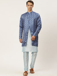 SOJANYA Men Turquoise Blue Kurta with Churidar & Jacket