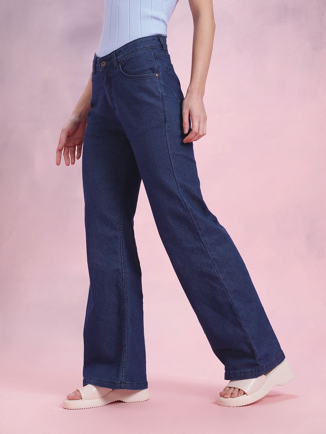 DressBerry Women Wide Leg High-Rise Stretchable Jeans