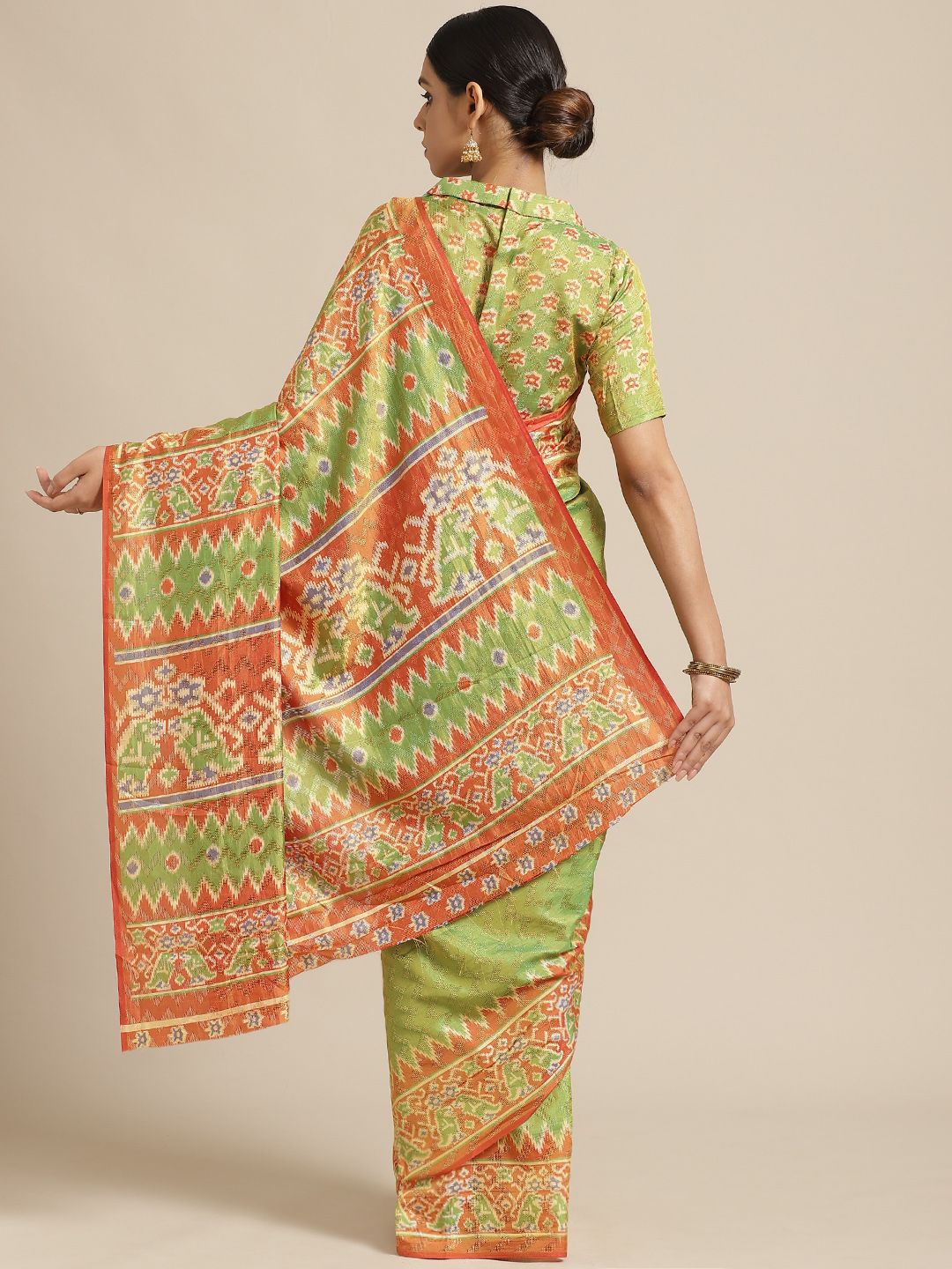 Saree mall Green & Rust Orange Woven Design Saree