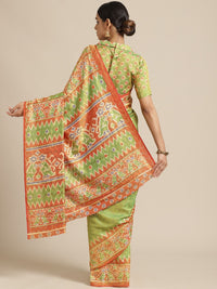 Saree mall Green & Rust Orange Woven Design Saree