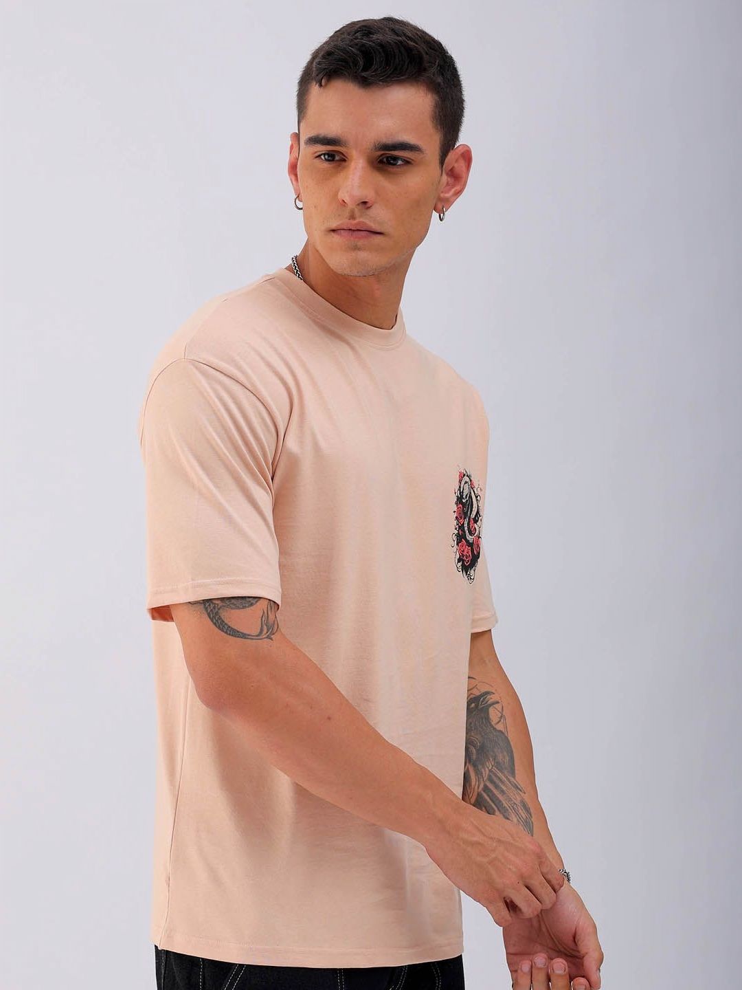 The Indian Garage Co Men Back Printed Boxy Oversized Round Neck T-shirt