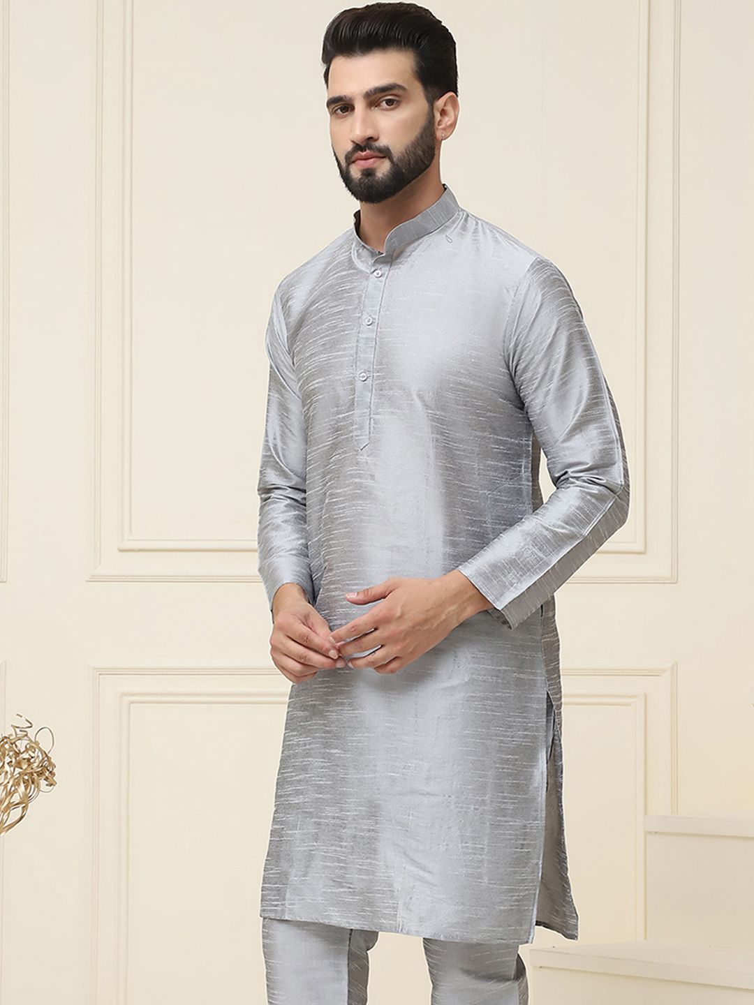 SOJANYA Lelaki Grey Solid Kurta Lurus