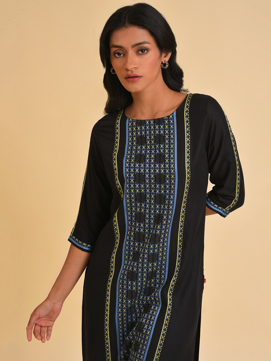 W Black Woven Design Kurta
