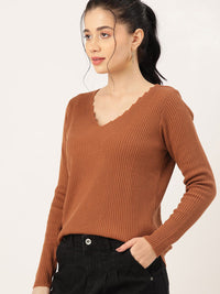 DressBerry Women V-Neck Ribbed Pullover