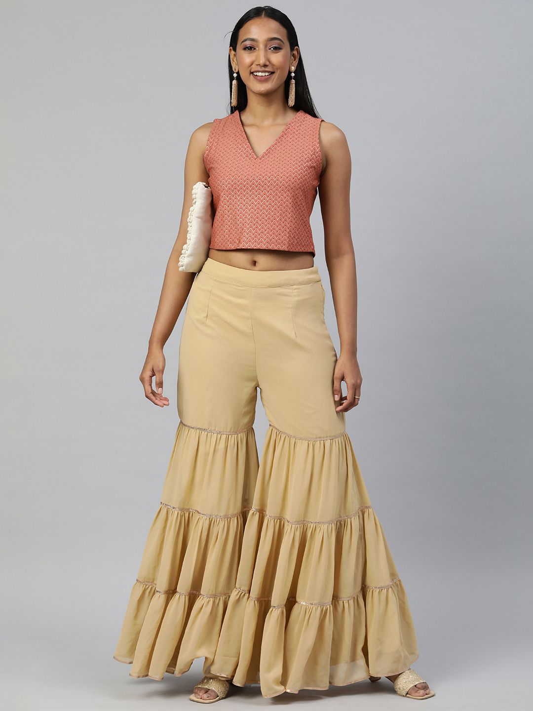 Global Desi Pink Print Crop Top
