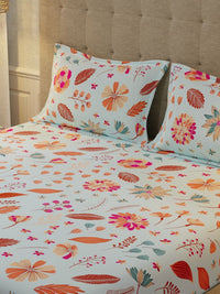 URBAN SPACE Florence Sky Blue 200 TC Floral Queen Bedsheet