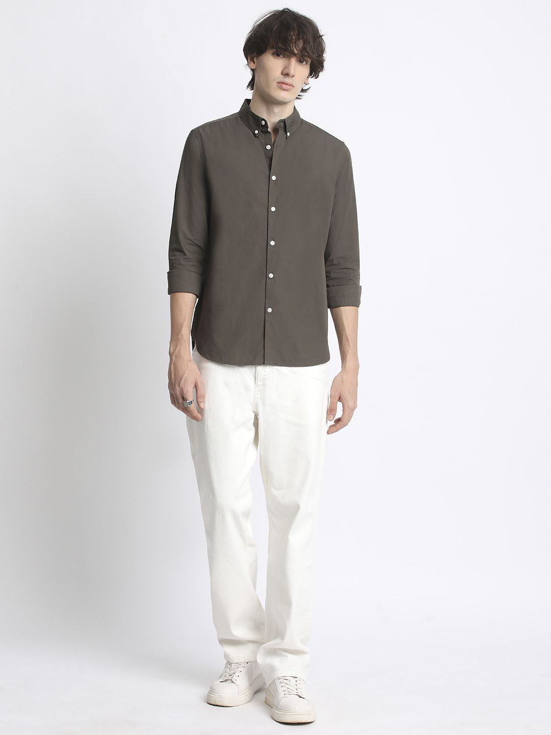 THE BEAR HOUSE Men Solid Slim Fit Button-Down Collar Pure Cotton Casual Shirt