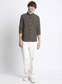 THE BEAR HOUSE Men Solid Slim Fit Button-Down Collar Pure Cotton Casual Shirt