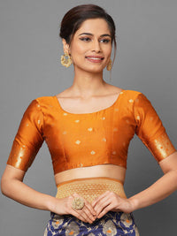 Saree mall Navy Blue & Orange Woven Design Zari Silk Blend Banarasi Sarees