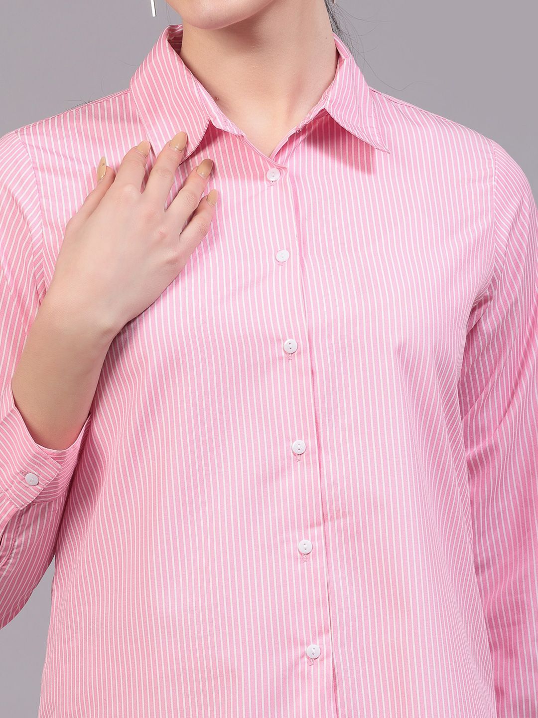 Style Quotient Pink Classic Striped Cotton Formal Shirt
