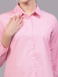 Style Quotient Pink Classic Striped Cotton Formal Shirt