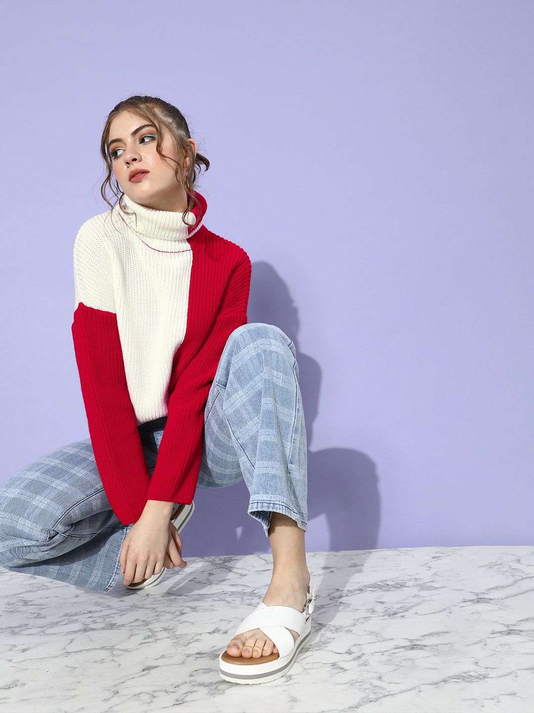 STREET 9 Women Gorgeous Red Colourblocked Knitted Sweater