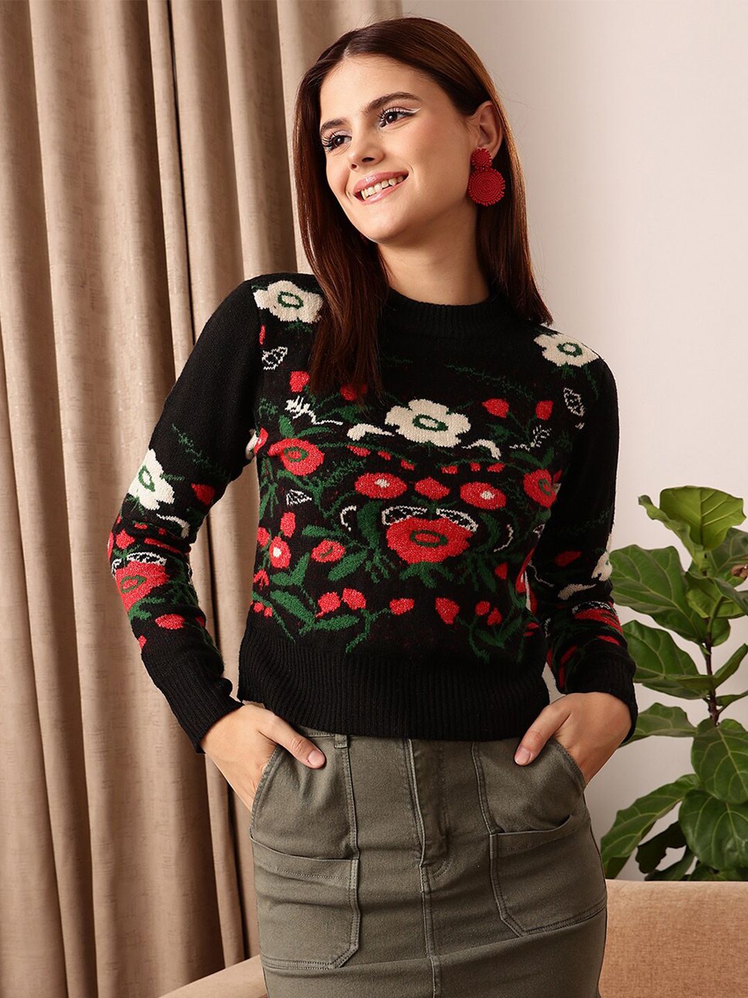 STREET 9 Self Design Acrylic Crop Pullover