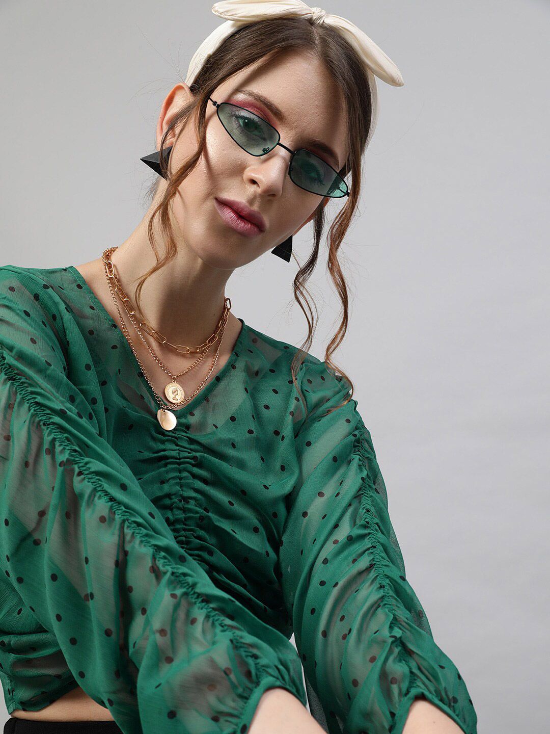 STREET 9 Green Chiffon Printed Top