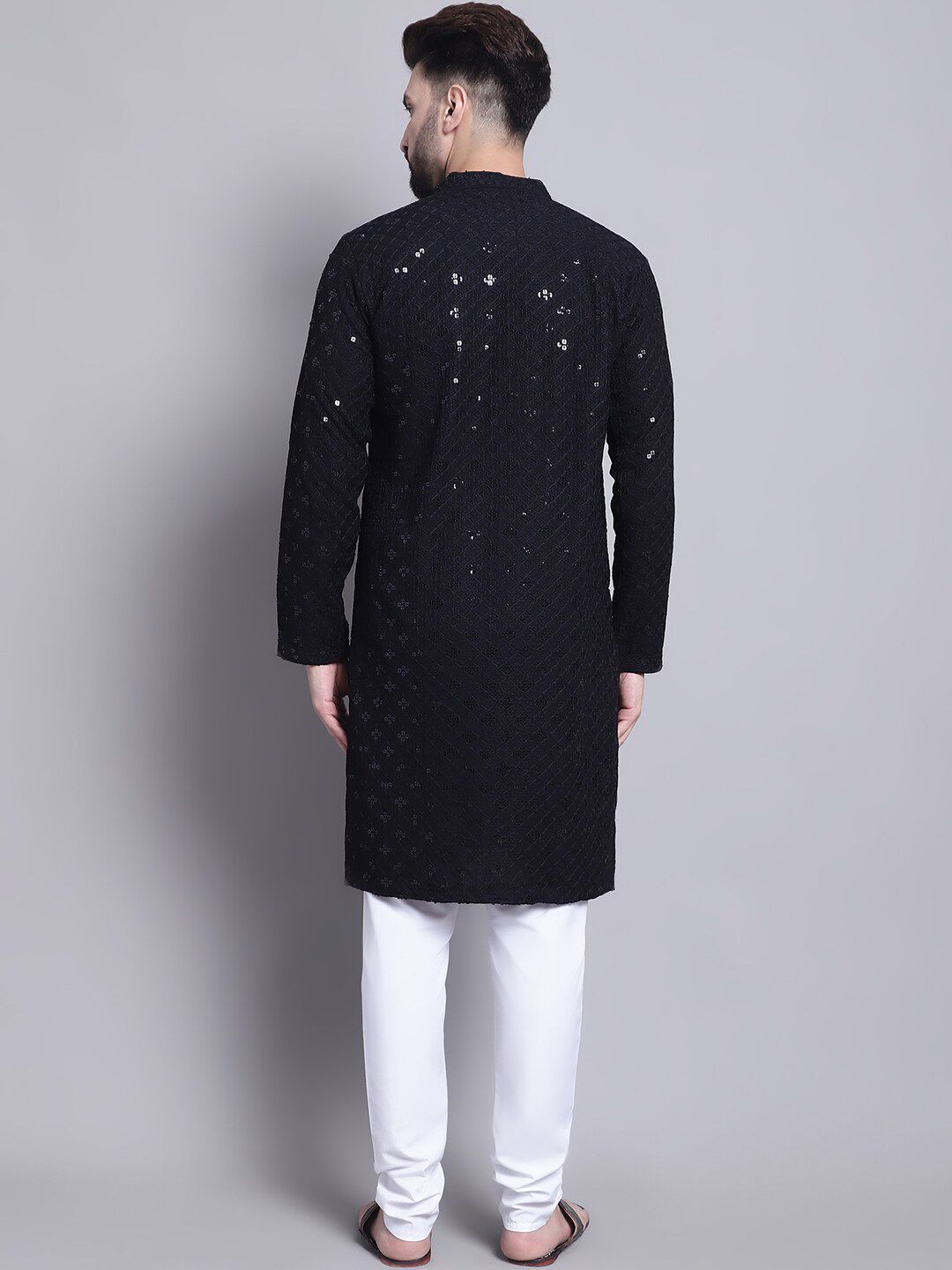 SOJANYA Ethnic Motifs Embroidered Sequined Pure Cotton Kurta with Churidar