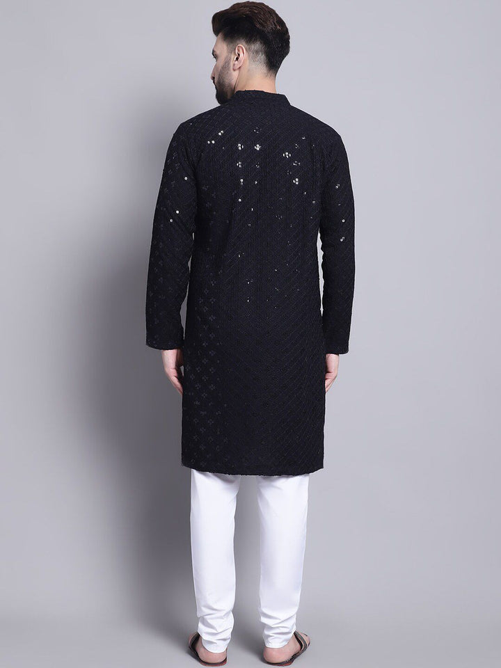 SOJANYA Ethnic Motifs Embroidered Sequined Pure Cotton Kurta with Churidar