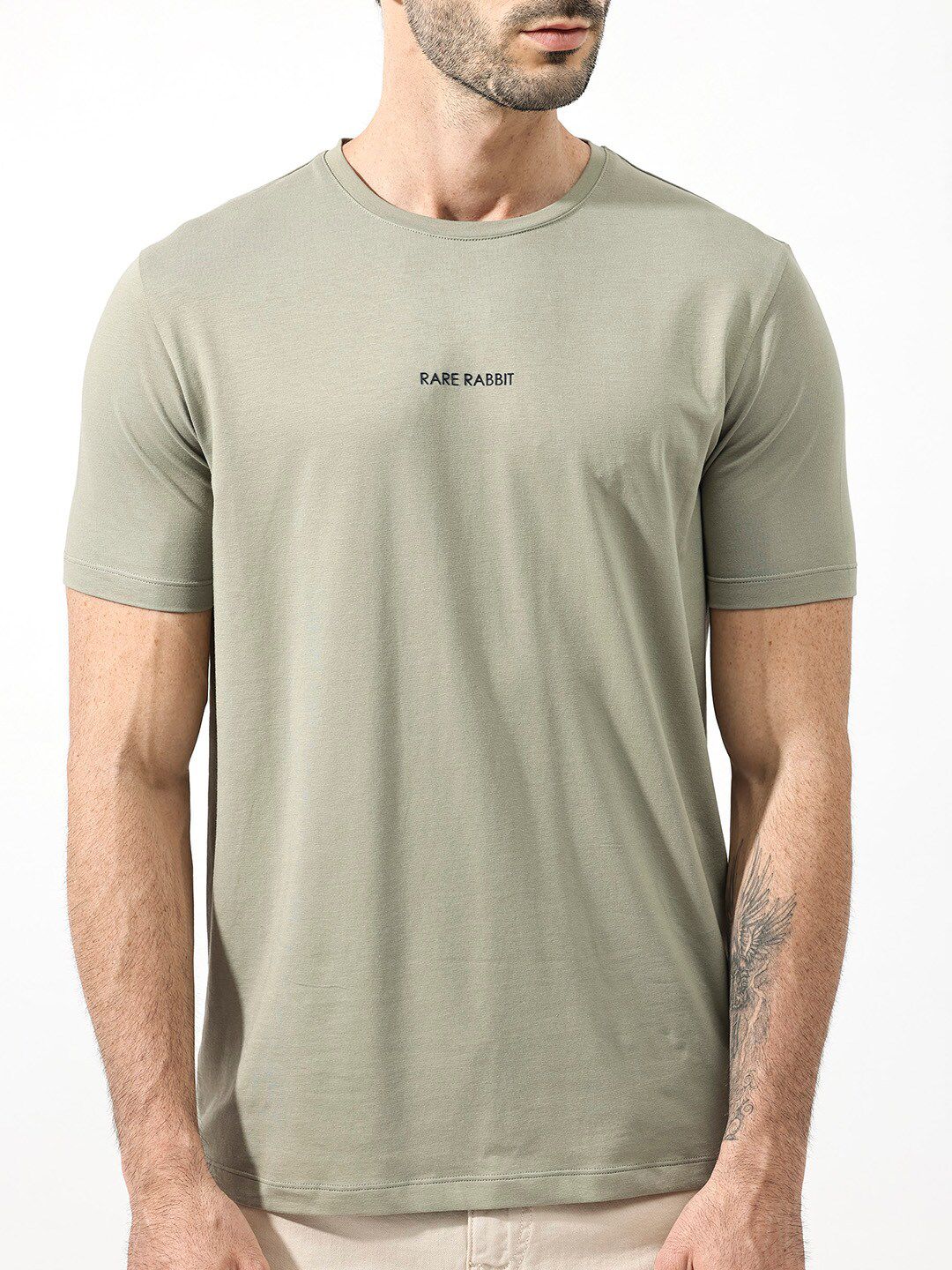 RARE RABBIT Men Stark Typographic Printed Regular Fit T-Shirt