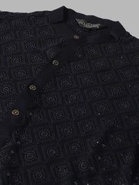 SOJANYA Geometric Embroidered Sequence Mandarin Collar Pure Cotton Kurta