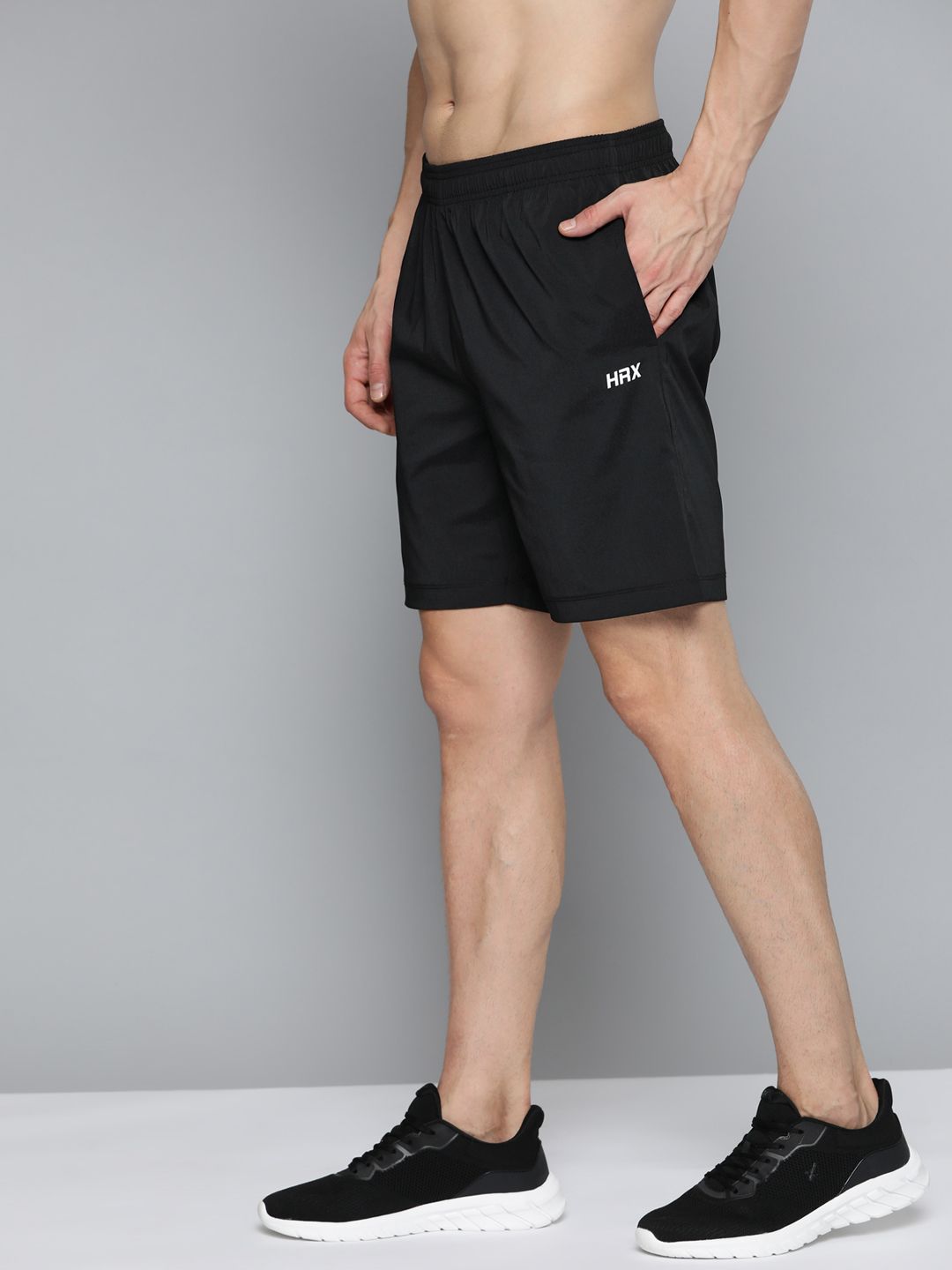 HRX By Hrithik Roshan Training Men Jet Black Rapid-Dry Brand Carrier Shorts