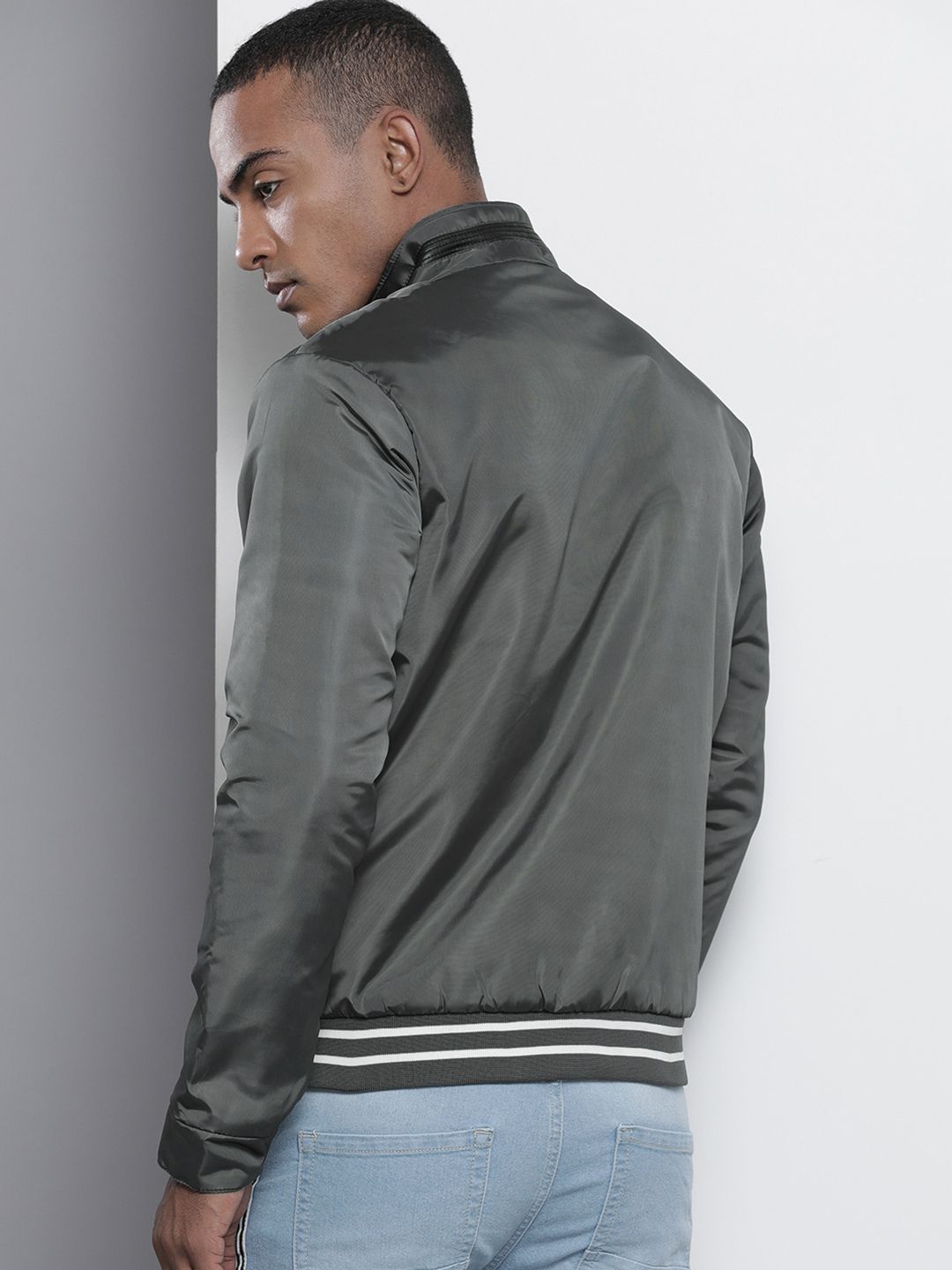 The Indian Garage Co Men Slim Fit Bomber Jacket with Insert Pockets