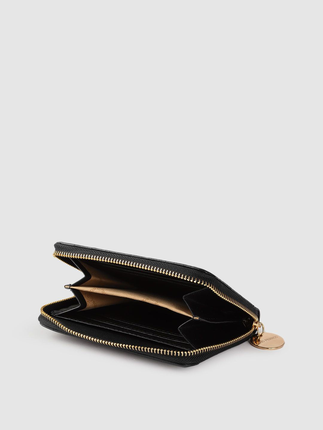 Lino Perros Women Black Croc Textured Zip Around Wallet