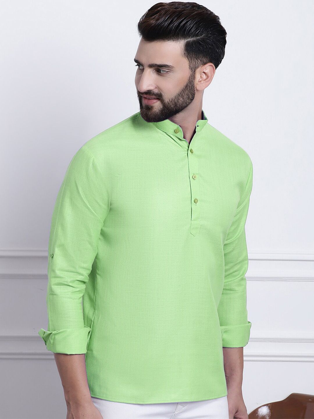 SOJANYA Mandarin Collar Roll Up Sleeves Kurta