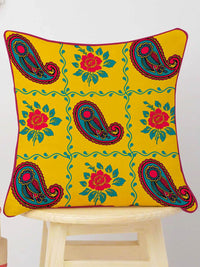 STITCHNEST Orange & Blue Set of 5 Ethnic Motifs Velvet Square Cushion Covers