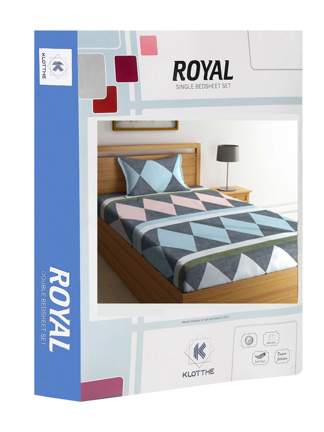KLOTTHE Grey Geometric Cotton Skin-Friendly 300 TC Single Fine Bedsheet with a Pillow Cover-59 x 89 inches