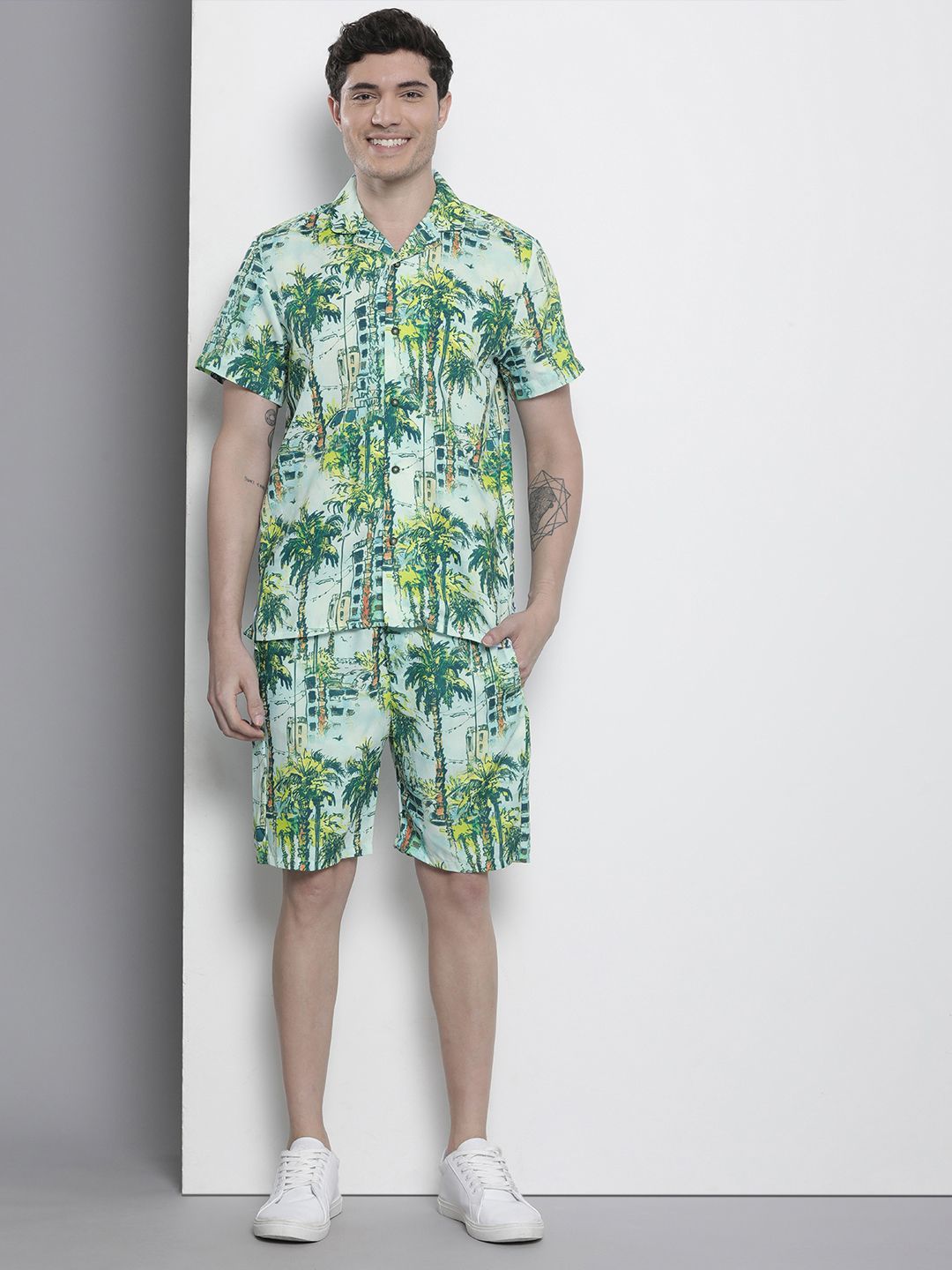 The Indian Garage Co Men Tropical Printed Short with Shirt