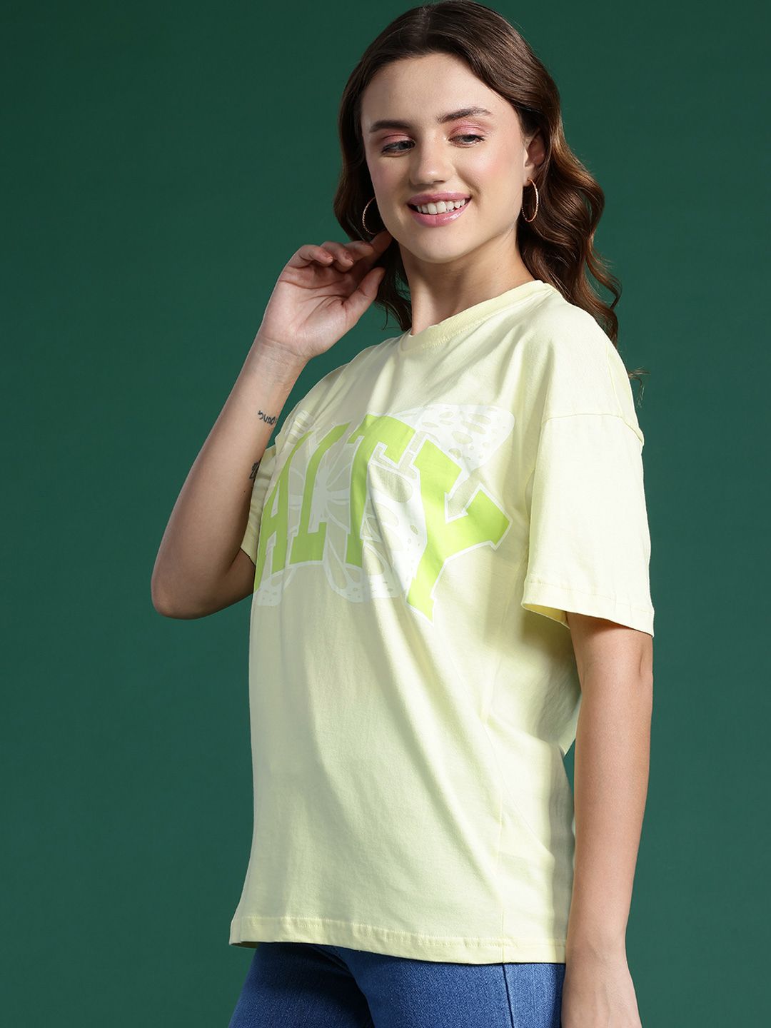 DressBerry Typography Printed Drop-Shoulder Sleeves T-shirt