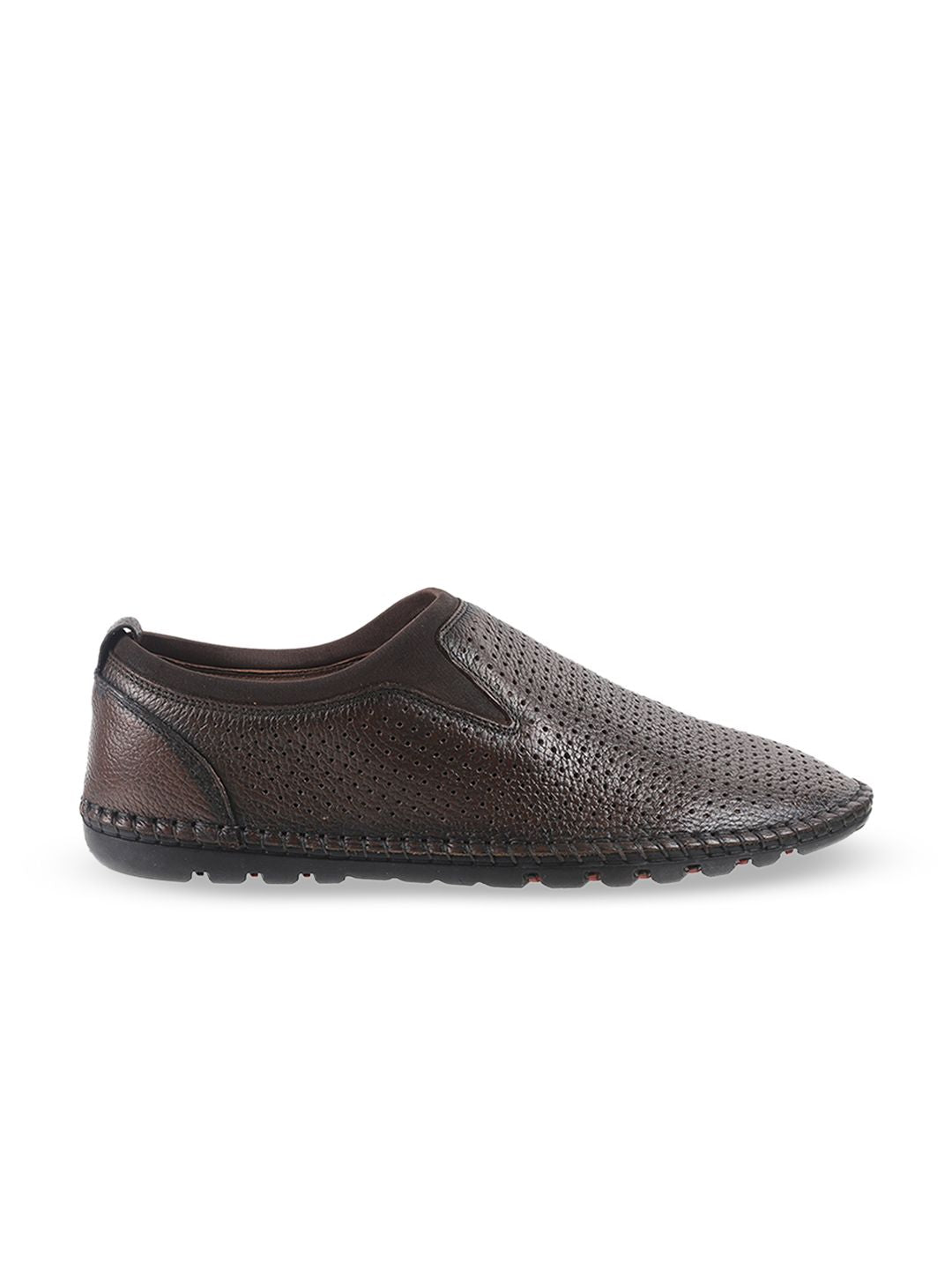 Mochi Men Coffee Brown Textured Leather Loafers