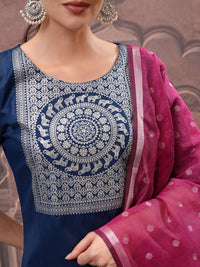 Vishudh Teal Ethnic Motifs Yoke Design Straight Kurta with Palazzo & Dupatta
