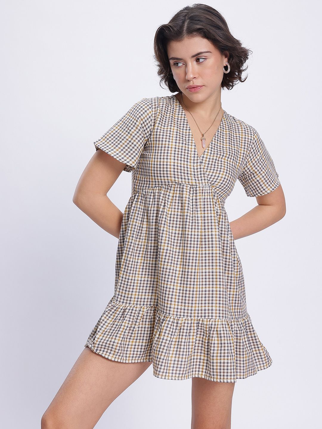 DressBerry Academia Core Checked A-Line Mini Dress