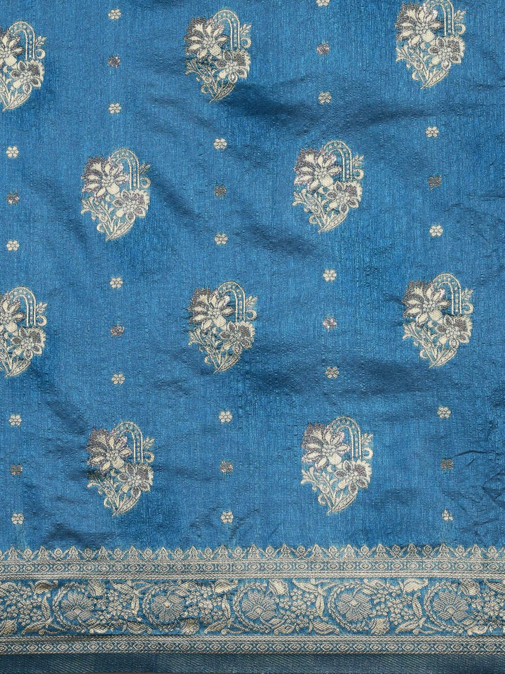 Saree mall Blue Floral Silk Blend Banarasi Sarees