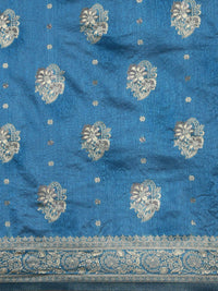 Saree mall Blue Floral Silk Blend Banarasi Sarees