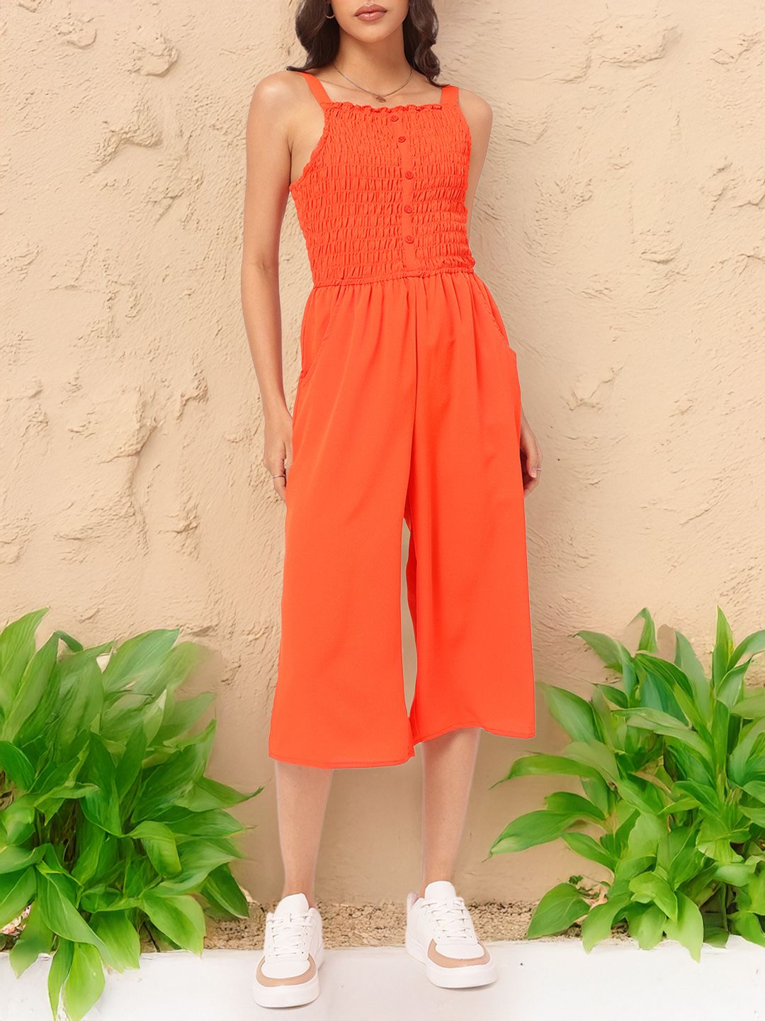 DressBerry Sunset Styles Smocked Culotte Jumpsuit