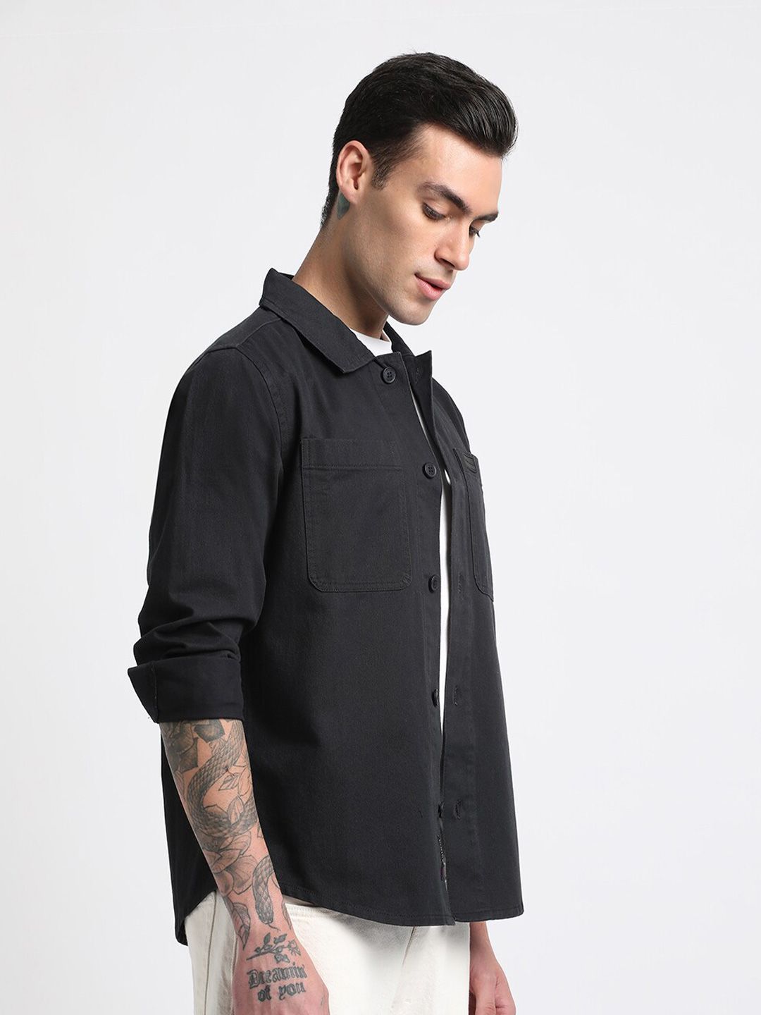 THE BEAR HOUSE Men Solid Regular Fit Cotton Shacket