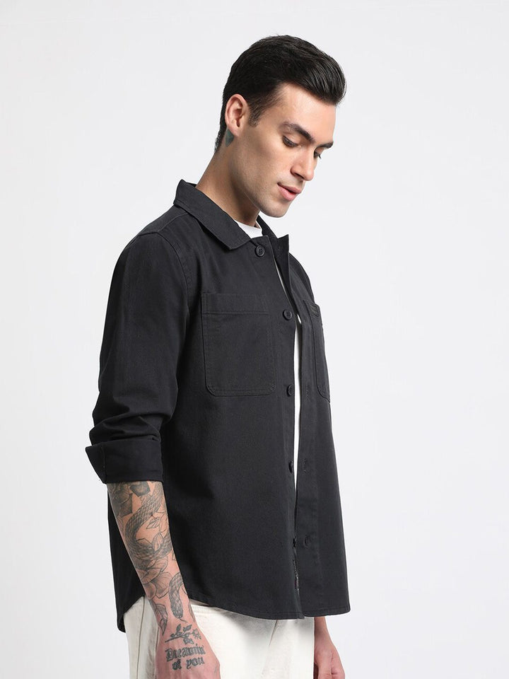 THE BEAR HOUSE Men Solid Regular Fit Cotton Shacket