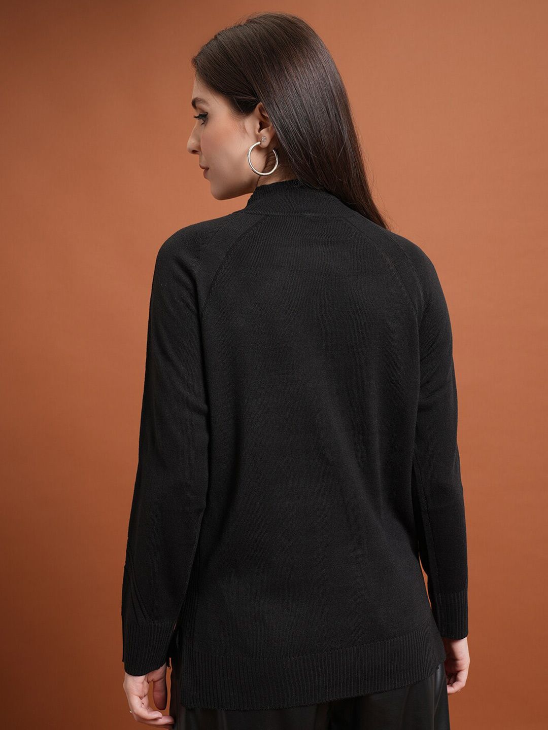 Tokyo Talkies Black Mock Collar Acrylic Pullover
