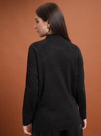 Tokyo Talkies Black Mock Collar Acrylic Pullover