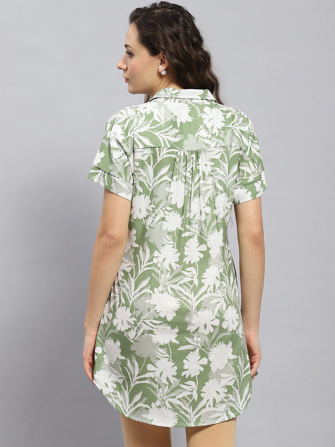 Monte Carlo Linen Shirt Collar Printed Tunic