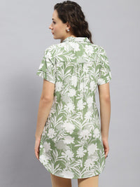 Monte Carlo Linen Shirt Collar Printed Tunic