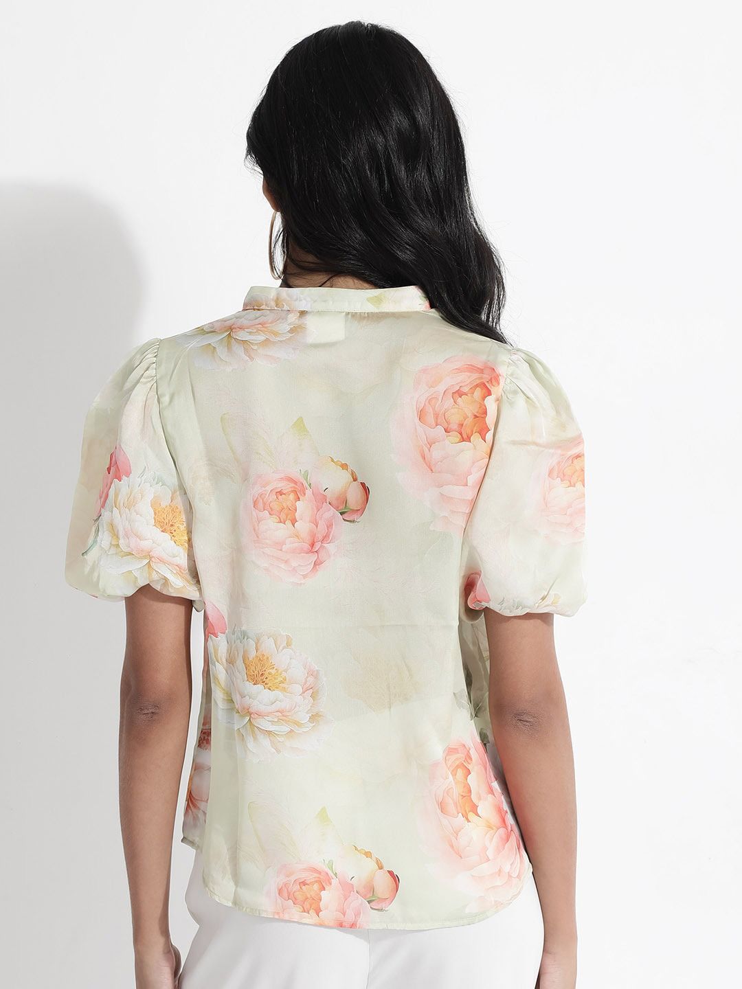 RAREISM Floral Printed Puff Sleeve Cotton Top