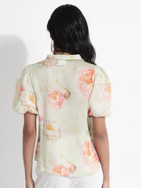 RAREISM Floral Printed Puff Sleeve Cotton Top