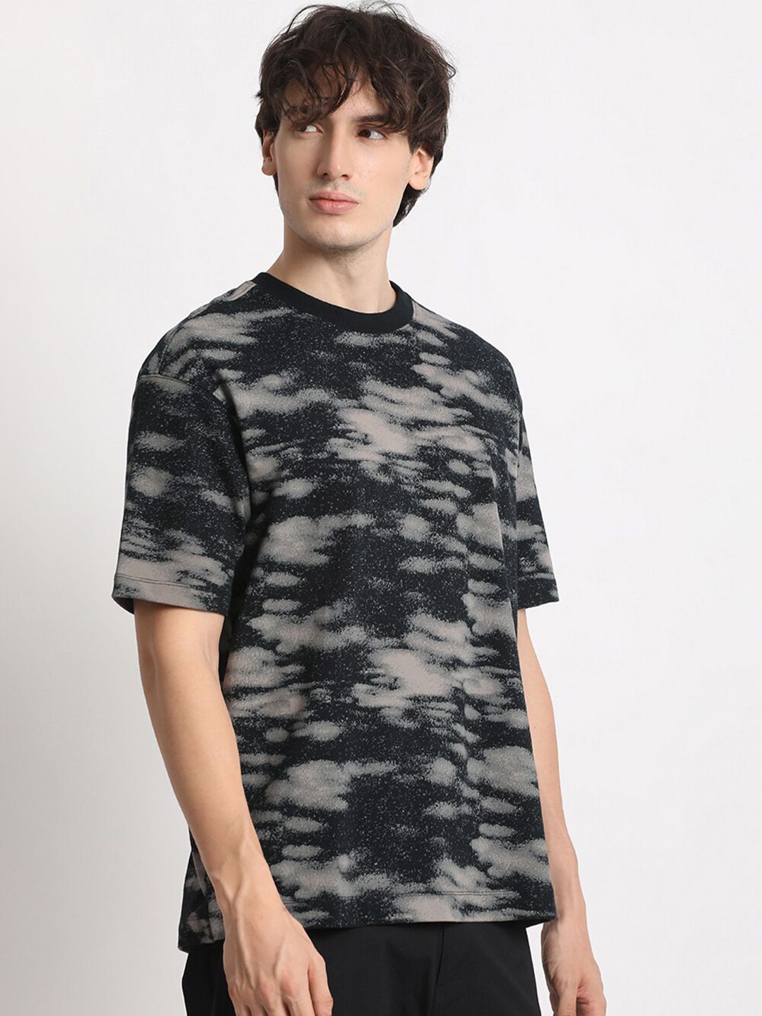 THE BEAR HOUSE Abstract Printed Round Neck Oversized Cotton T-shirt