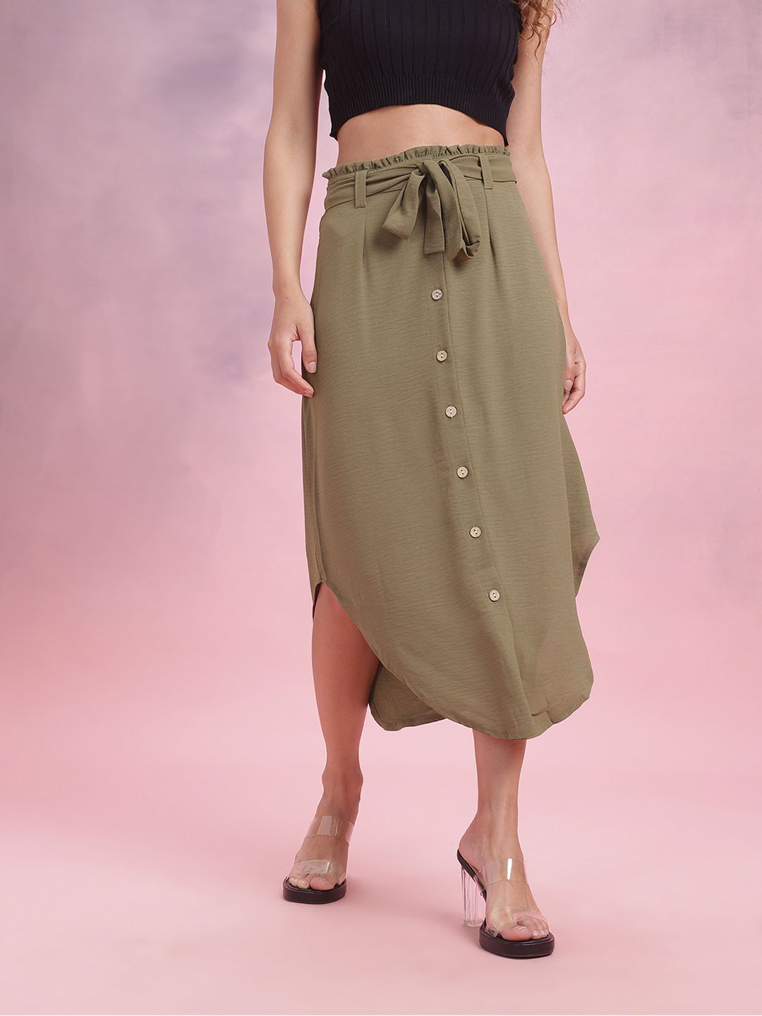 DressBerry Button Detailed A-Line Midi Skirt With Belt