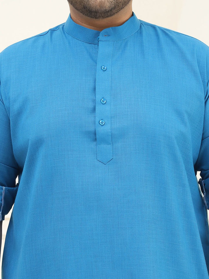 SOJANYA PLUS Men Plus Size Blue Pure Cotton Solid Straight Kurta