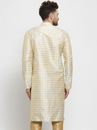 SOJANYA Men Beige & Golden Checked Straight Kurta
