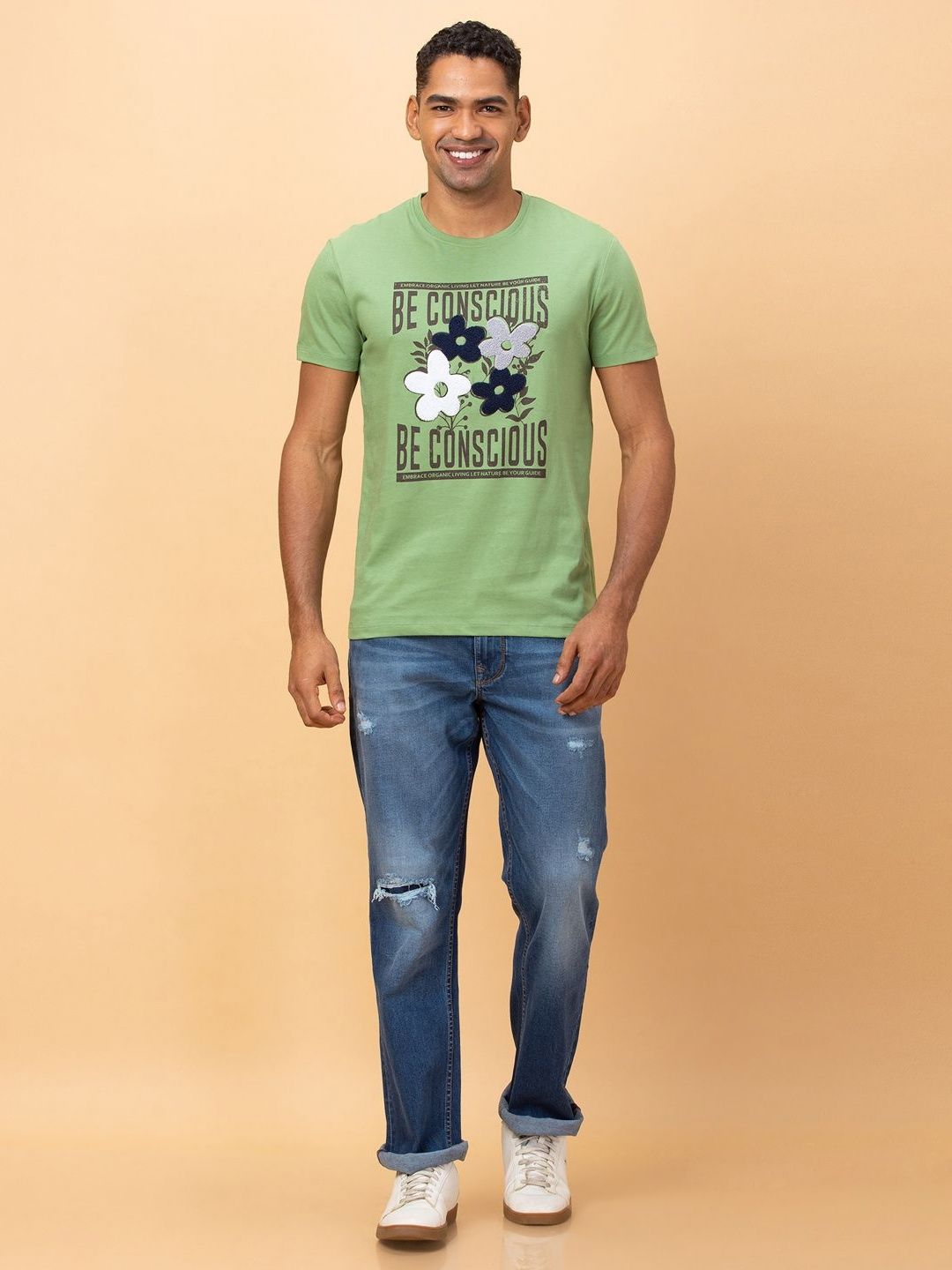 Being Human Men Printed Raw Edge Pure Cotton T-shirt